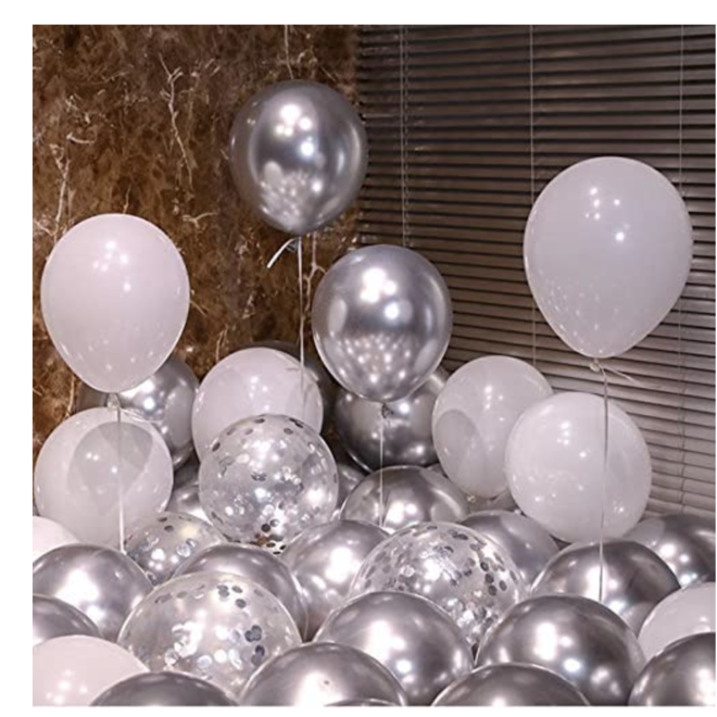 Ballonnen mix zilver - wit confetti