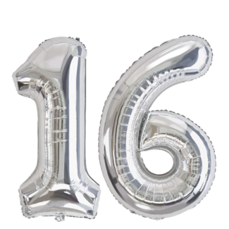 Feestartikelen Cijfer ballonnen 16 jaar zilver