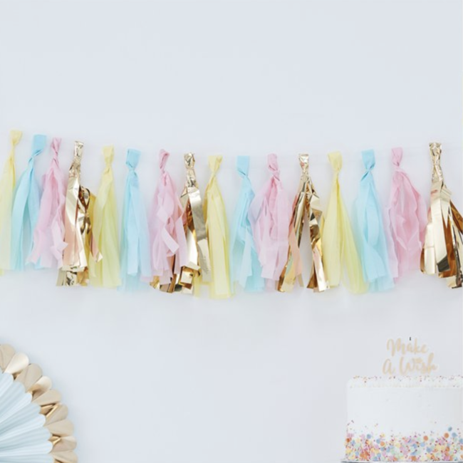 Feestartikelen Tassel garland pastel - goud