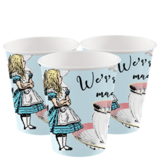 Feestartikelen Alice in wonderland bekers blauw