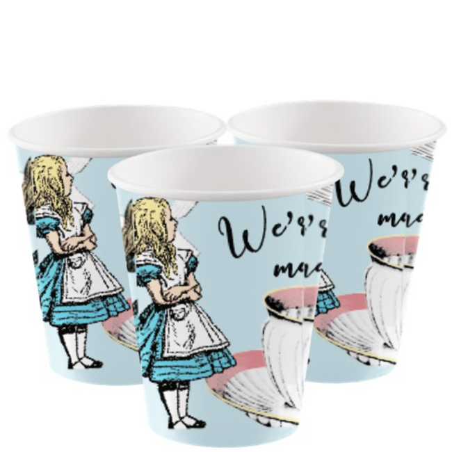 Feestartikelen Alice in wonderland bekers blauw