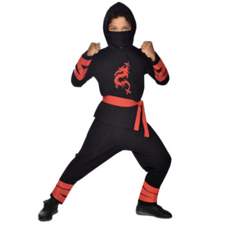 Zwarte ninja krijger kostuum rood - zwart