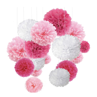 Party items Pompom versiering set roze - wit