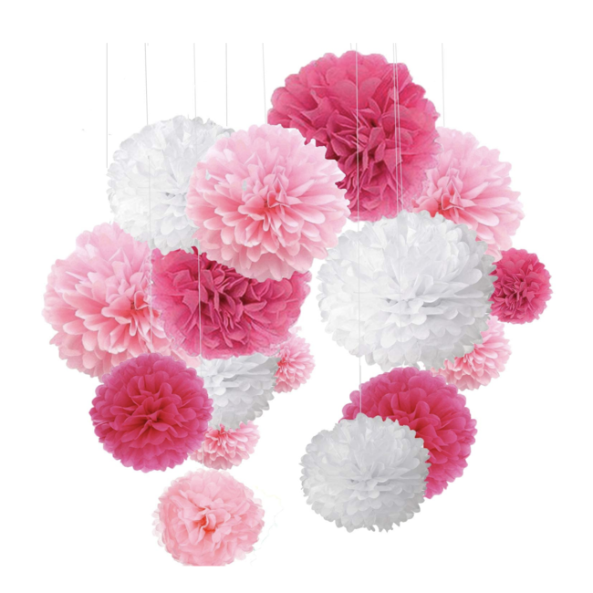 Party items Pompom versiering set roze - wit
