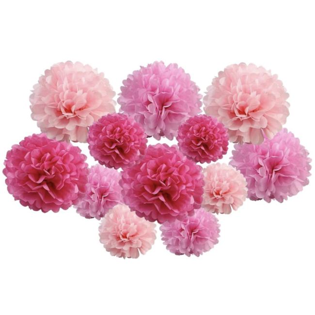 Party items Roze - licht roze pompoms set