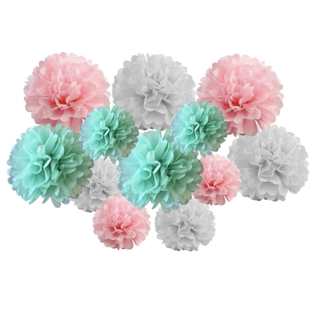 Party items Mint groen - roze pompoms set