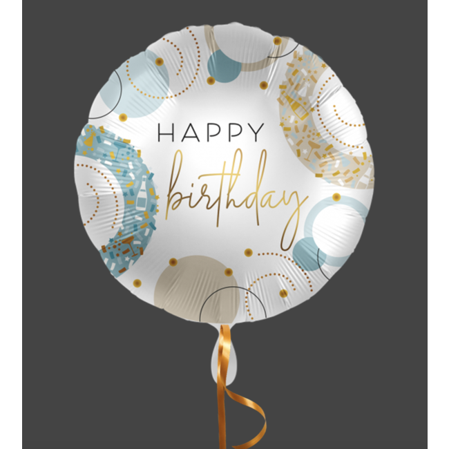 Feestartikelen Happy birthday ballon blauw - goud - wit