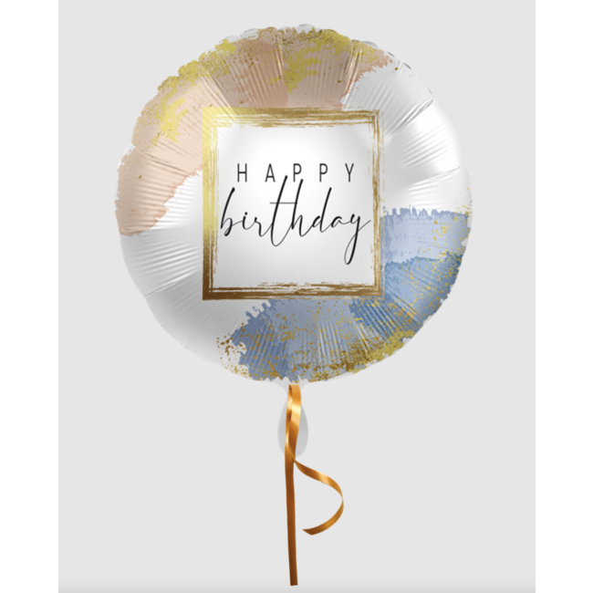 Feestartikelen Happy birthday ballon marble blush