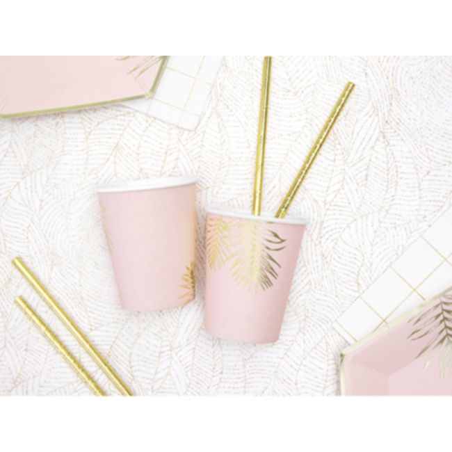 Partydeco Roze bekers leaves