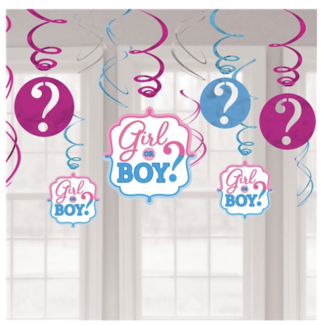 Feestartikelen Gender reveal swirl slingers