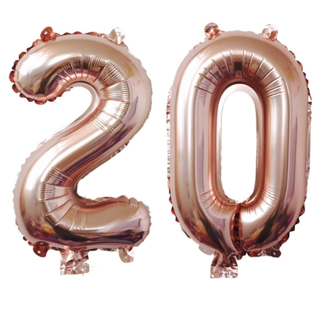Feestartikelen 20 jaar cijfer ballon rosé goud