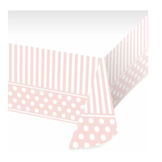 Feestartikelen Tafelkleed polka dots roze - wit