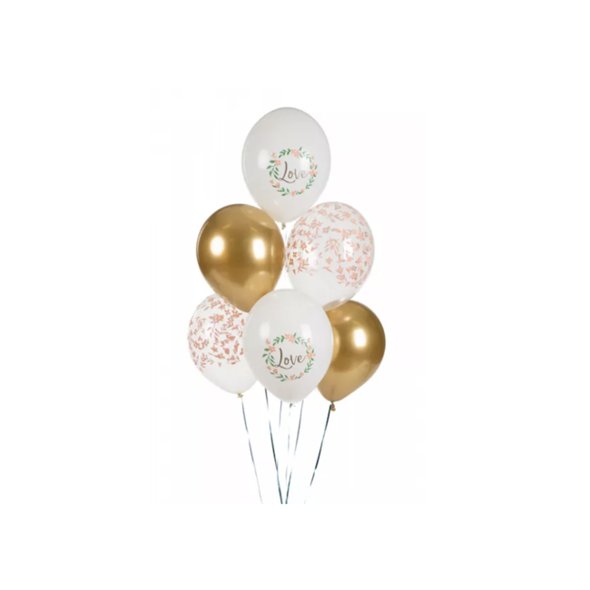 Partydeco Love ballonnen goud - wit