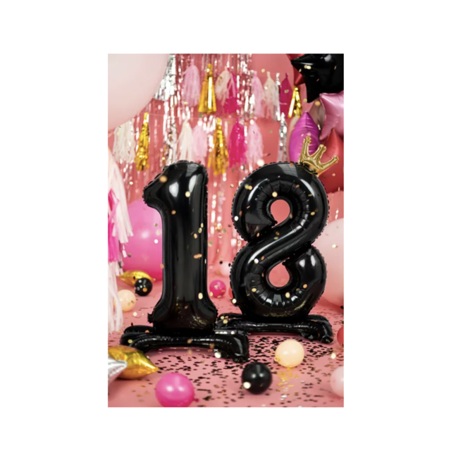 Partydeco 18 jaar ballonnen set zwart - kroon