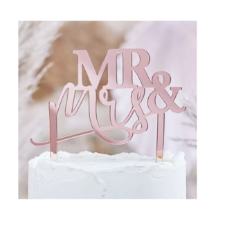 Feestartikelen MR & MRS taart topper rosé