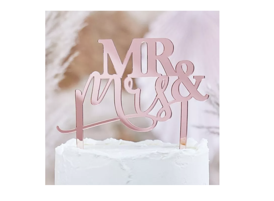 MR & MRS taart topper rosé