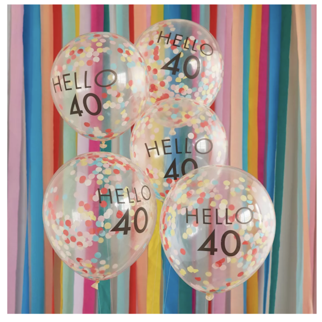 Ginger Ray  Hello 40 confetti mix ballonnen