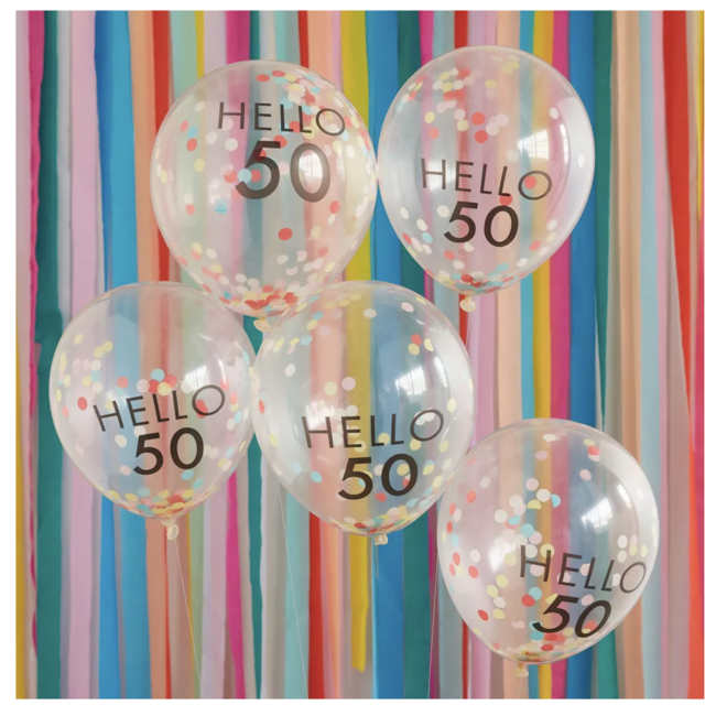 Feestartikelen Hello 50 confetti ballonnen