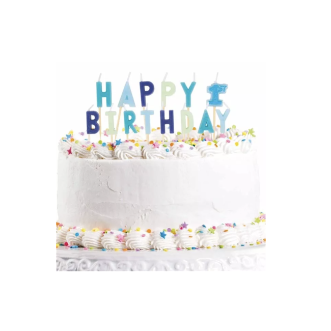 Feestartikelen Happy Birthday 1 jaar taart kaarsen