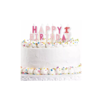 Feestartikelen Happy birthday taart kaarsen 1 jaar roze
