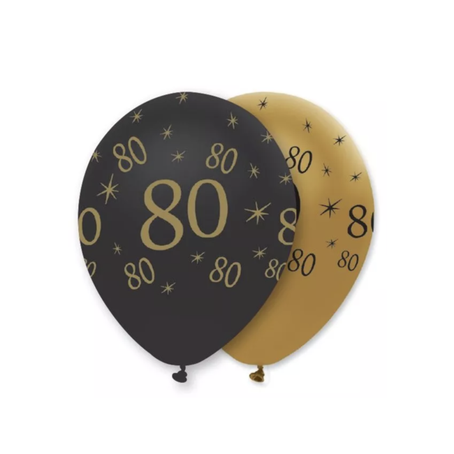 Feestartikelen 80 jaar ballonnen zwart - goud