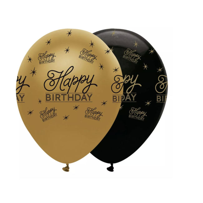 Feestartikelen Happy birthday ballonnen goud - zwart