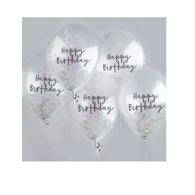 Feestartikelen Happy birthday confetti ballonnen iridescent