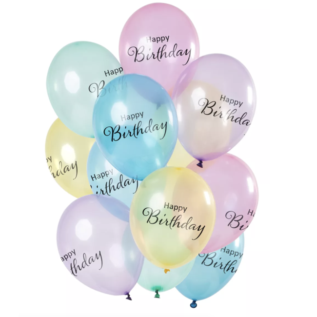 Feestartikelen Happy birthday ballonnen pastel 12 ST