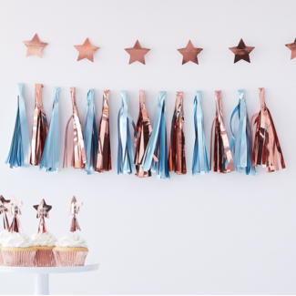 Feestartikelen Tassel garland licht blauw - rosé