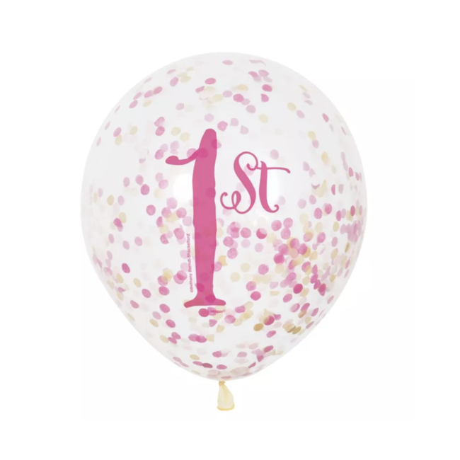 Ballonnen latex 1 jaar confetti ballonnen roze