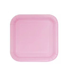 Feestartikelen Borden roze vierkant 23 CM