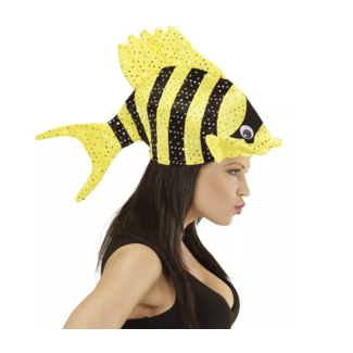 Kostuum Vis hoed geel - zwart