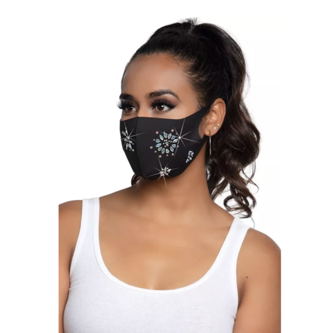 Kostuum Mond masker zwart stras bloemen