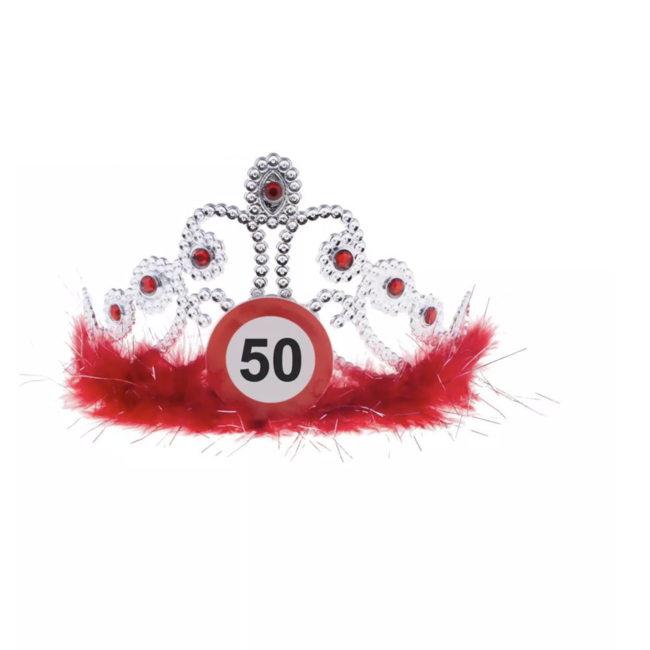 Kostuum 50 jaar tiara rood - zilver