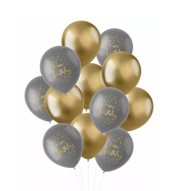 J-style-deco.nl Happy birthday ballonnen goud - grijs