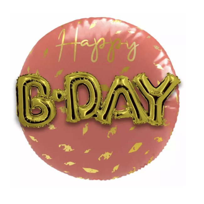 J-style-deco.nl 3D happy birthday ballon koraal - goud