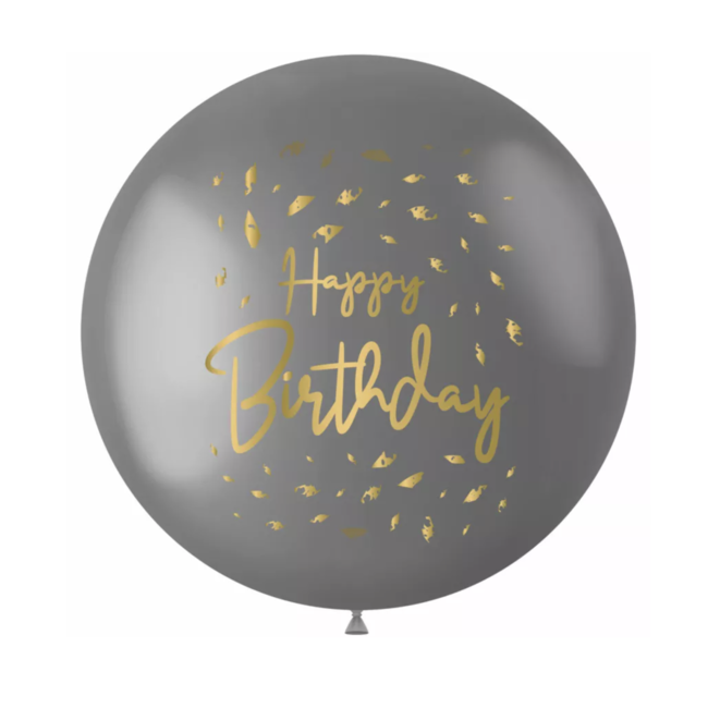 J-style-deco.nl Happy birthday ballon grijs - goud