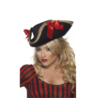 party Piraten hoed rood - zwart - goud