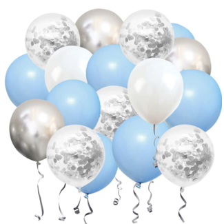 super Ballonnen mix licht blauw - zilver