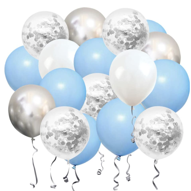 super Ballonnen mix licht blauw - zilver