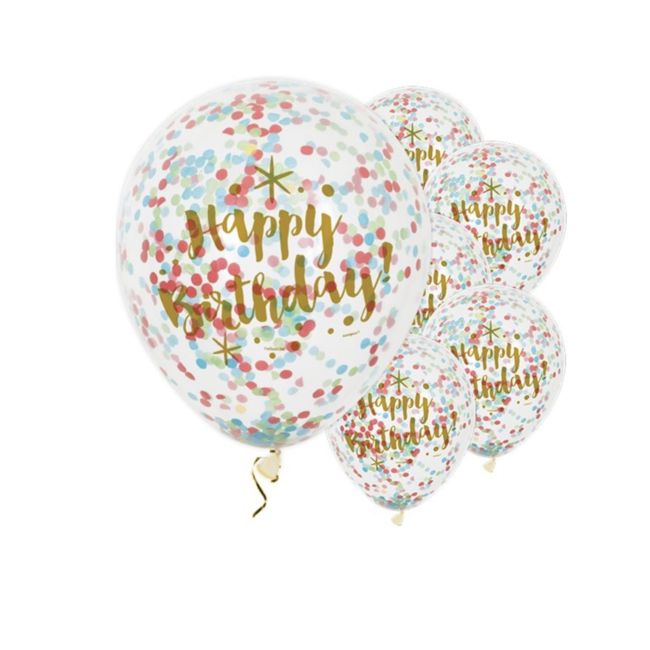 J-style-deco.nl Happy birthday ballonnen goud - gekleurd