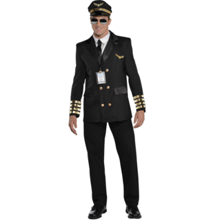 Piloot heren kostuum zwart - goud