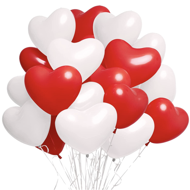 Hart ballonnen rood - wit