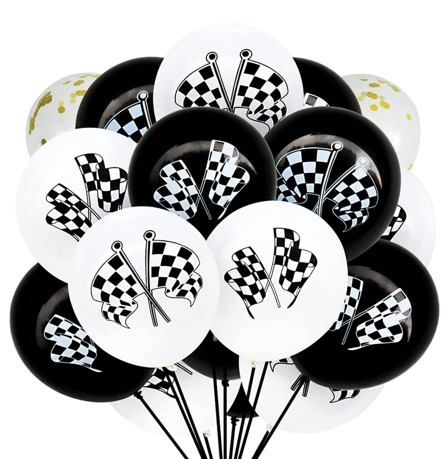 Race ballonnen zwart - wit - goud | - J-style-deco.nl Online feestwinkel Zeeland