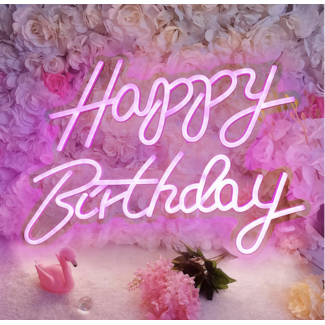 Happy Birthday roze LED neon bord