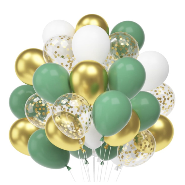 Ballonnen mix groen - wit goud confetti