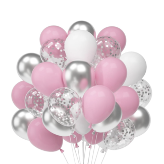 Ballonnen mix zilver - wit - roze