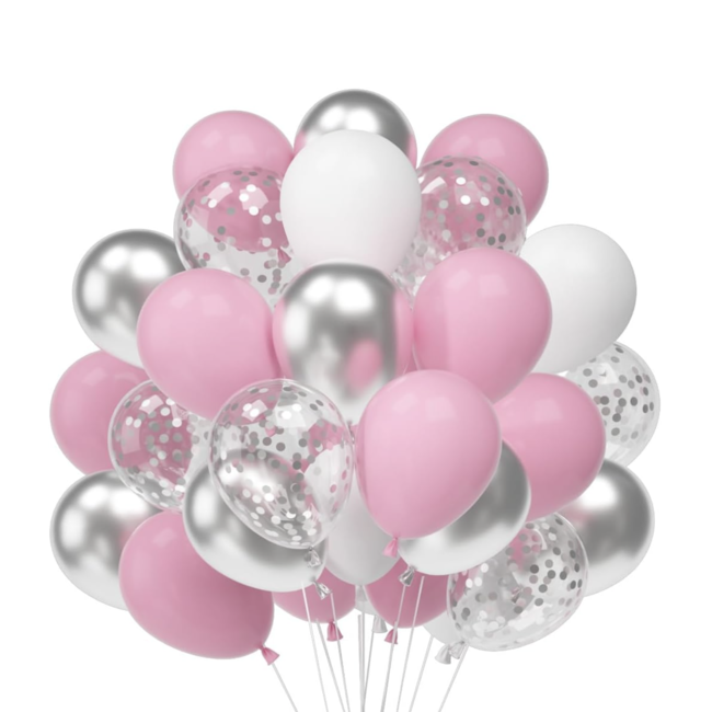 Ballonnen mix zilver - wit - roze