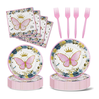 Vlinder feest servies set roze