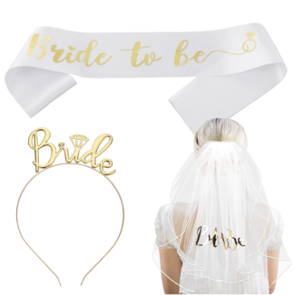 Bride to je vrijgezellenfeest set wit - goud